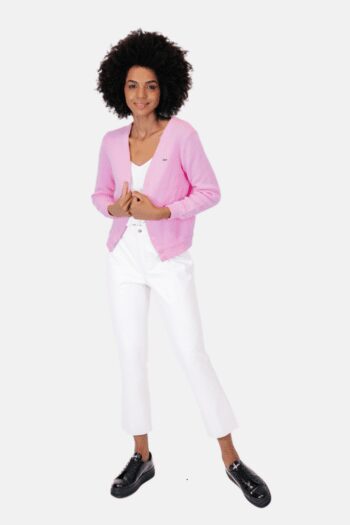 Cardigan Feminino Lacost Rosa 100% Lã