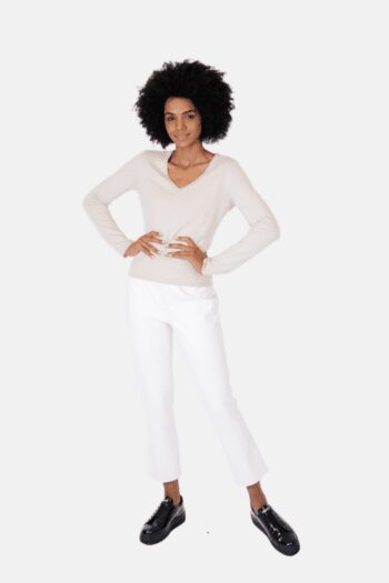 Suéter  Feminino Bambu Creme 100% Cashmere