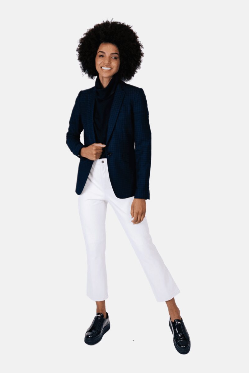 Blazer Feminino Massino Dutti Xadrez Azul Escuro
