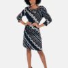 Vestido Kay Unger Tule Branco Preto e Azul