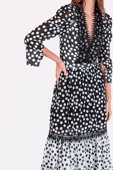 Vestido Alfreda Poá Preto e Branco Longo - Imagem 3