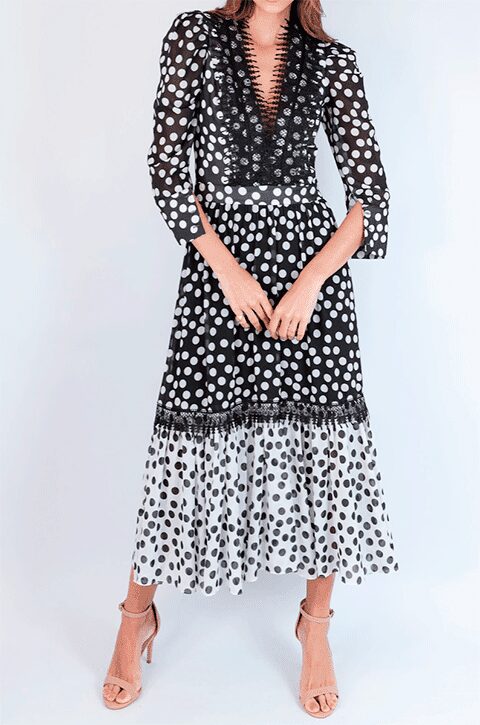 Vestido Alfreda Poá Preto e Branco Longo - Imagem 2