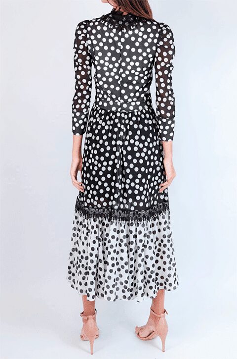 Vestido Alfreda Poá Preto e Branco Longo - Imagem 4