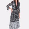 Vestido Alfreda Poá Preto e Branco  Longo