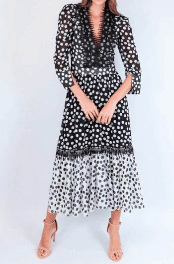 Alternative view of Vestido Alfreda Poá Preto e Branco  Longo