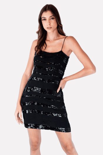 Vestido Feminino Animale Preto Paetê
