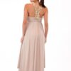Vestido Longo de Festa Bege com Flores Drapeadas - Imagem 6