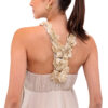 Vestido Longo de Festa Bege com Flores Drapeadas - Imagem 4