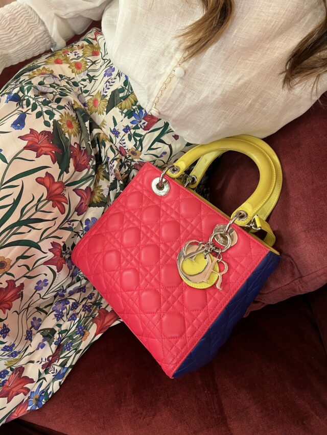 Bolsa Lady Dior Medium Tricolor Rosa, Amarela e Azul