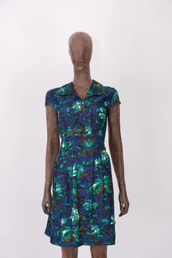 Vestido de Seda Cori Azul Estampado 38