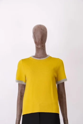 Blusa Skunk Tricot Amarelo Detalhe de Pluma P