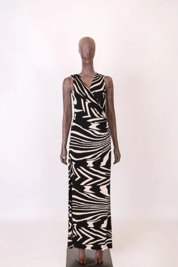 Vestido Le Lis Blanc Deux Longo em Malha Estampado P&B