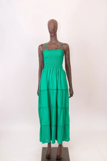 Vestido Alcance Midi em Algodão Bordado com Lastex Verde P