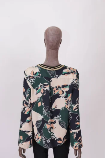 Alternative view of Blusa Más Animale Estampada Folhas Gola em Lurex Dourado Preto e Verde 36