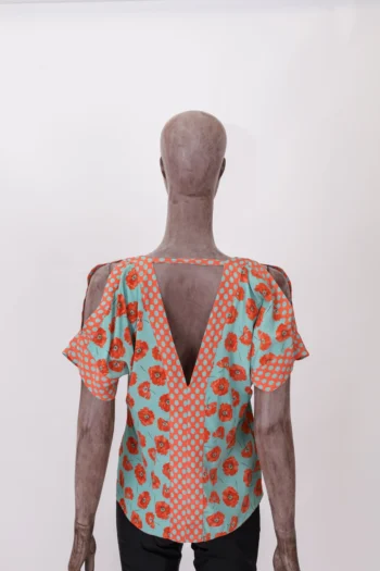 Alternative view of Blusa Mixed em Seda Mix de Estampas Azul e Laranja PP