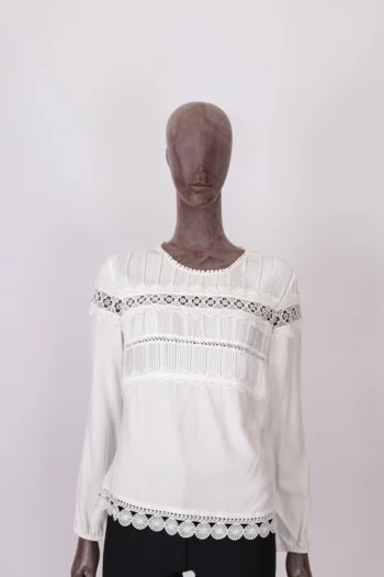 Blusa Skunk com Guipir Detalhe Plissado Branca 40