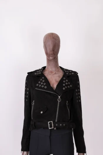 Jaqueta Shoulder em Suede com Ilhós Preta 42