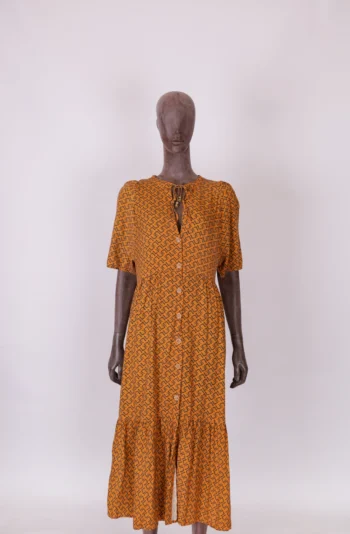 Vestido Animale Midi Laranja com Estampa Azul 40