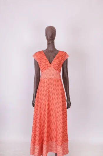 Vestido Divina Pele Longo Estampa Geométrica Laranja 42