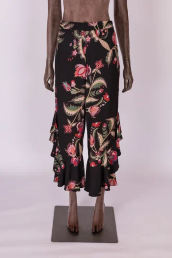 Pantacourt PatBo Estampa Floral com Babados Preta 38