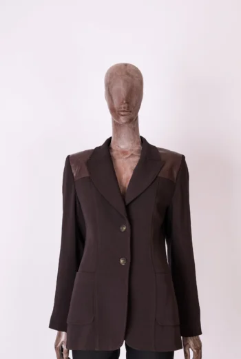 Blazer Absolu Paris Alongado Detalhe Couro Marrom P