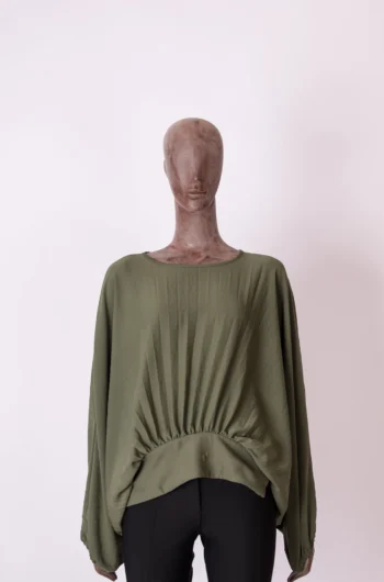 Blusa Tob Manga Morcego Plissada Verde Militar M