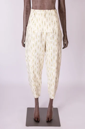Calça Cris Barros Em Linho Off- White e Dourada 36