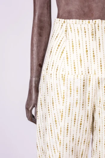 Alternative view of Calça Cris Barros Em Linho Off- White e Dourada 36