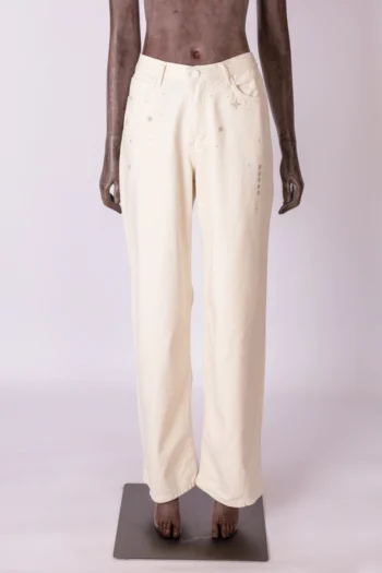 Calça Sarja Cantão Bege com Bordados Off- White 38