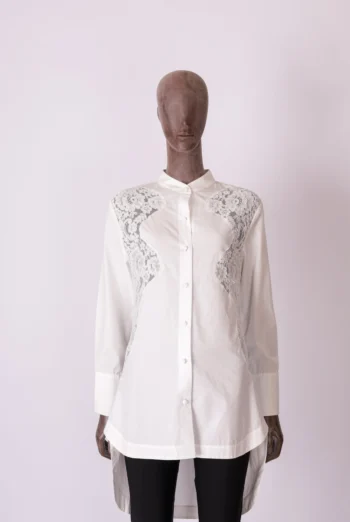 Camisa Cut- Out Andrea Bogosian Branca Com Detalhe em Renda M