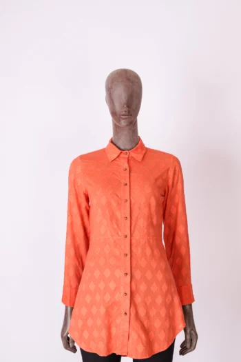 Camisa VIX Acinturada Flores Maquinetadas Laranja P