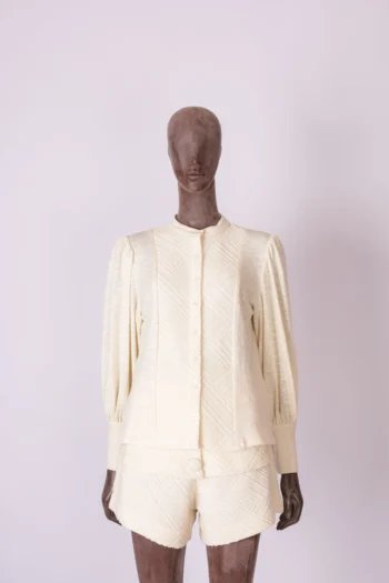 Conjunto Cardigã + Shorts  em Algodão Missinclof Off-White Bordado P
