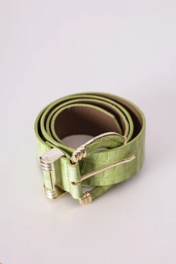 Cinto em Couro Verde Lima Croco Dourado P