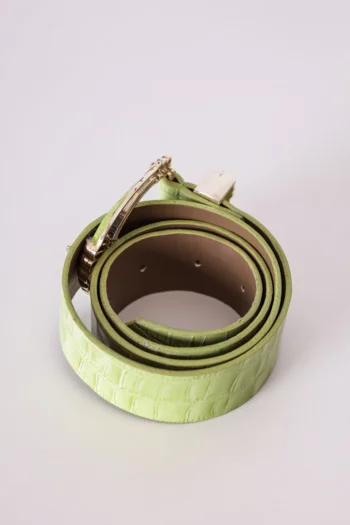 Alternative view of Cinto em Couro Verde Lima Croco Dourado P