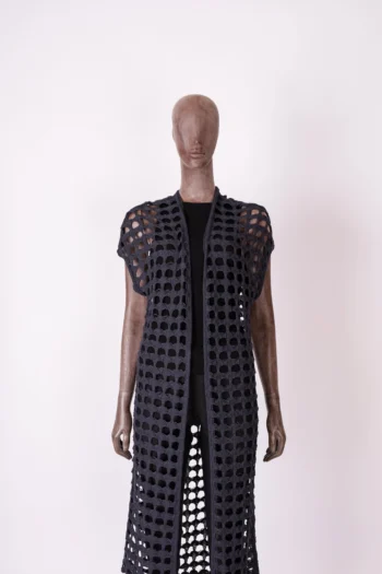 Colete Shoulder Alongado em Fio Azul Escuro P