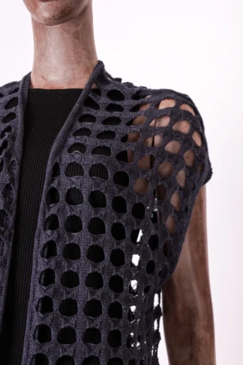Alternative view of Colete Shoulder Alongado em Fio Azul Escuro P
