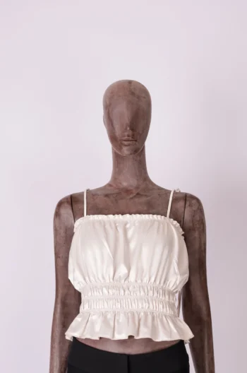 Cropped Zara Acetinado Frufru Off White M