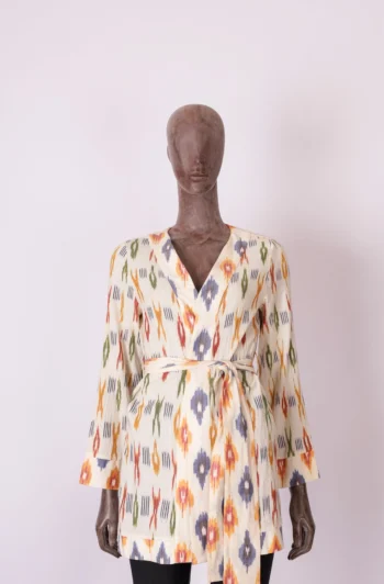 Kimono Carol Bassi em Linho Off- White Colorido U