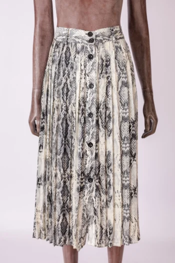 Saia Zara Basic Midi Estampa Python Bege e Preta P