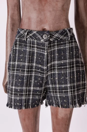 Short Hit em Tweed com Lurex Azul Marinho M