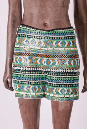 Shorts Amissima Paetê Geométrico Azul e Verde 40