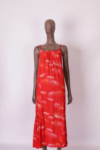 Vestido Alça Cantão Estampa Guarda Sois  Vermelho P