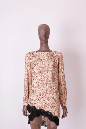 Vestido Animale Curto Manga Longa Estampa Rostos 36