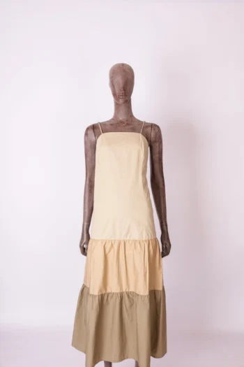 Vestido Animale Midi Amplo Camadas Marrom Claro 38