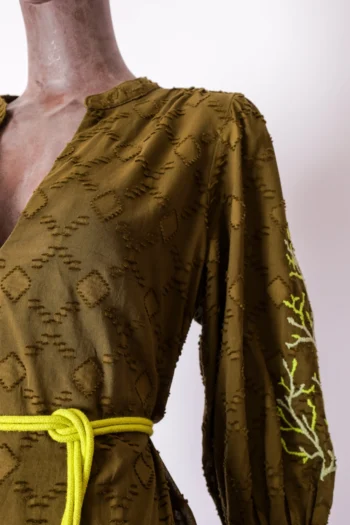Alternative view of Vestido Cantão Em Algodão Maquinetado Verde Musgo P