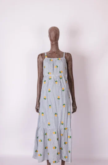 Vestido Cantão Padrão Ananas Listrado P