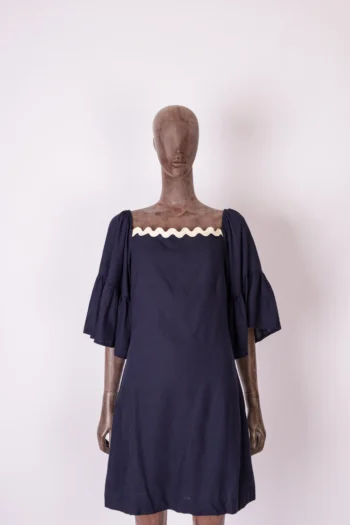 Vestido Curto Cantão em Linho Azul Marinho P