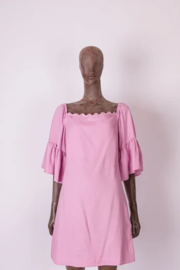 Vestido Curto Cantão em Linho Rosa Tropical P