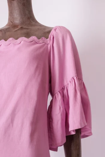 Alternative view of Vestido Curto Cantão em Linho Rosa Tropical P