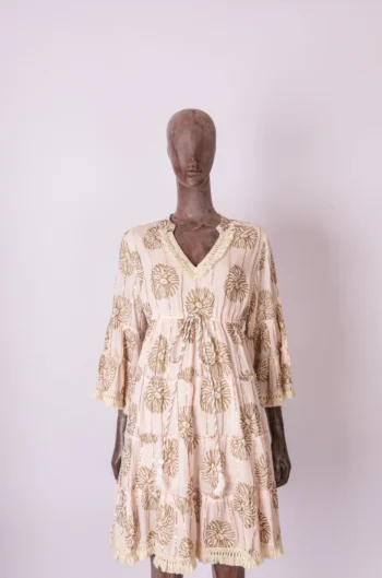 Vestido Curto Detalhe Macramê Flores Metalizadas Rose M